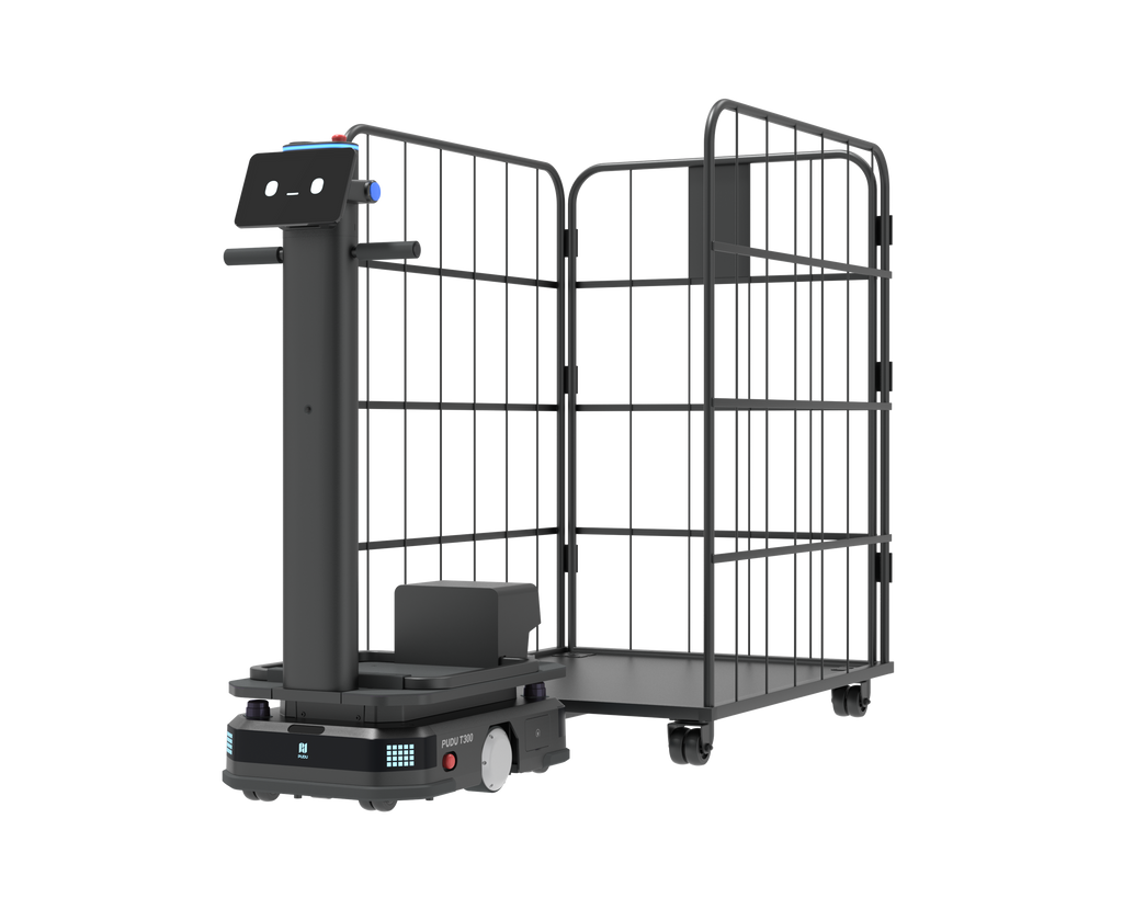 Pudu t300 delivery robot with wire container accessory