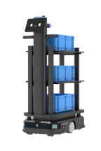 Pudu t300 warehouse delivery robot carrying boxes with shelf accessory